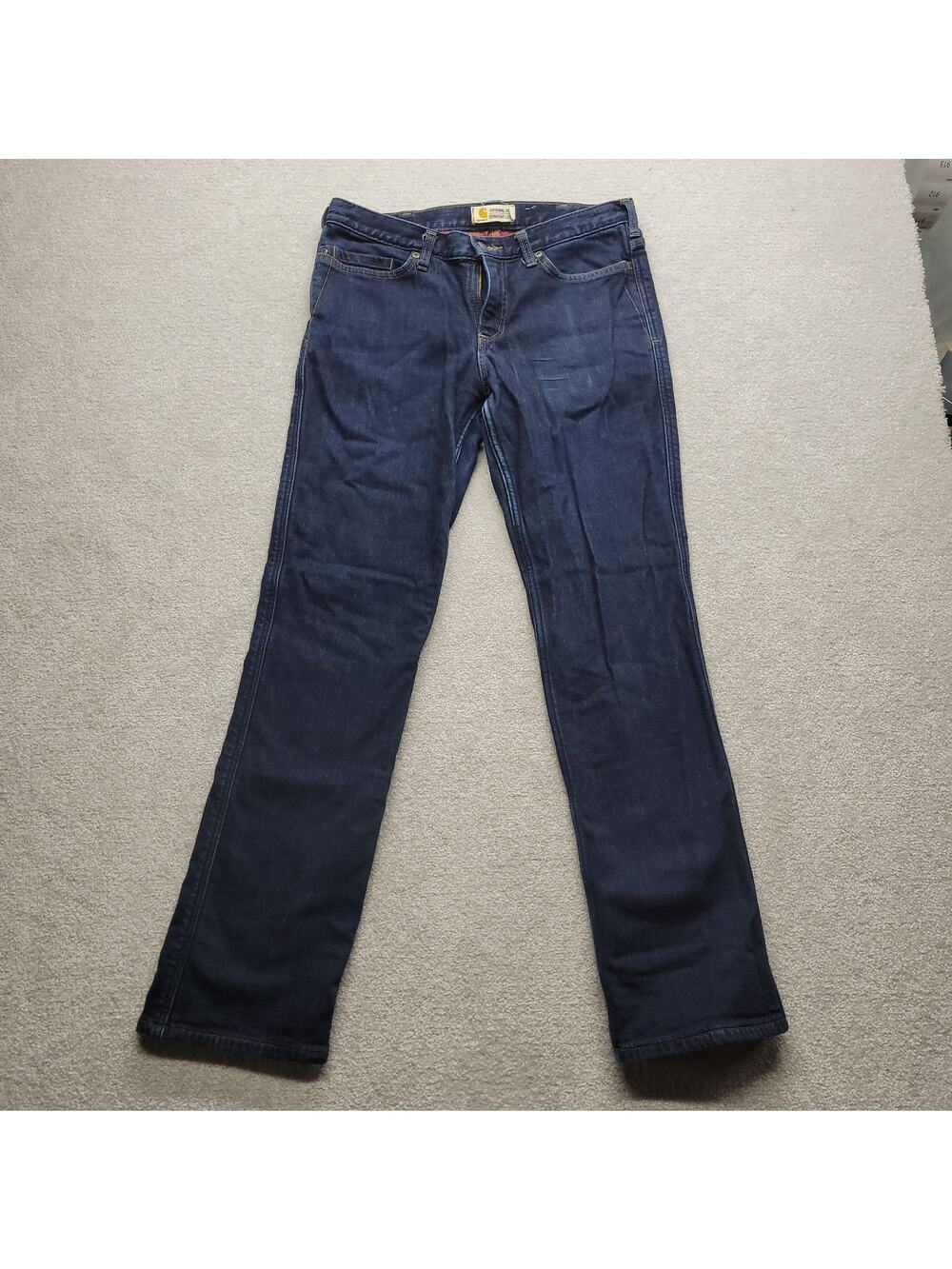 Carhartt Original Fit Straight Leg Flannel Lined Jeans Womens Size 8 Dark Wash